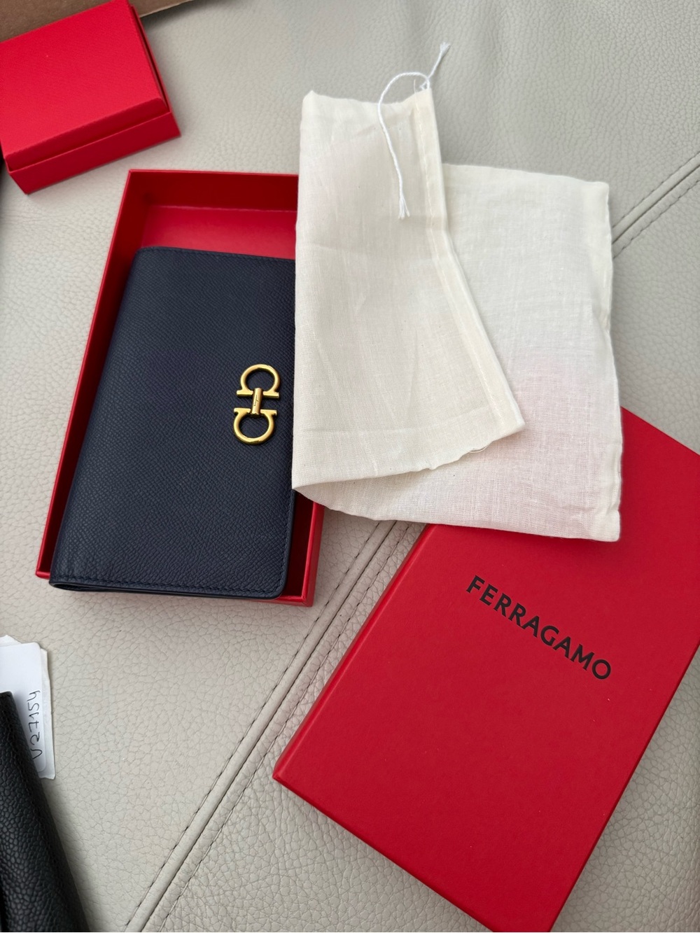Salvatore Ferragamo Black Leather Card Holder with Gold Gancini with COA
